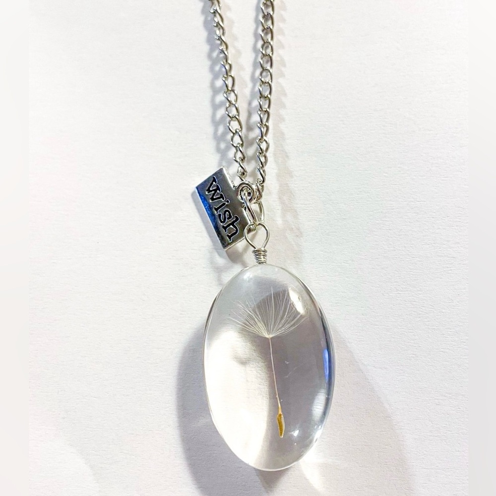 Dandelion Wish Glass Oval Pendant Necklace